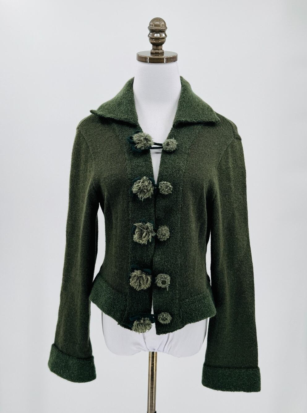 Vintage Mitsuhiro Matsuda Green Knit Wool Blend Collared Cardigan Sweater